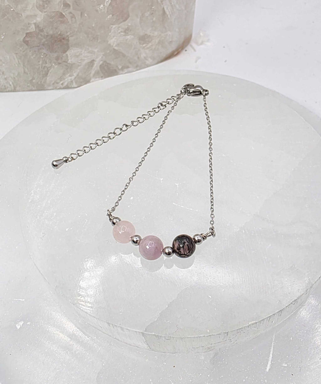 I AM ENOUGH -Kunzite, Rose Quartz, Rhodonite Gem Jewelry Set