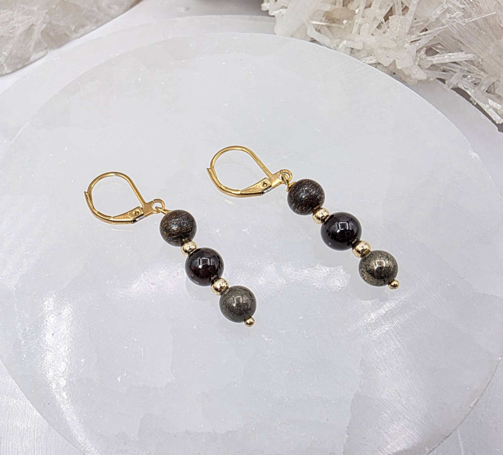 STAY IN MY POWER - Pyrite, Bronzite, Garnet Jewelry Set