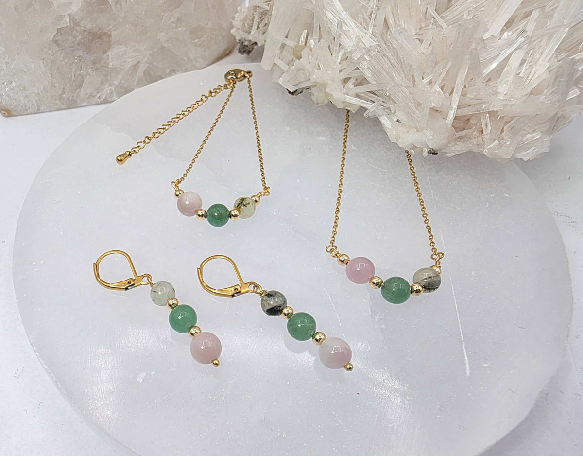LEAD WITH LOVE-Kunzite, Green Aventurine, Prehnite Jewelry Set