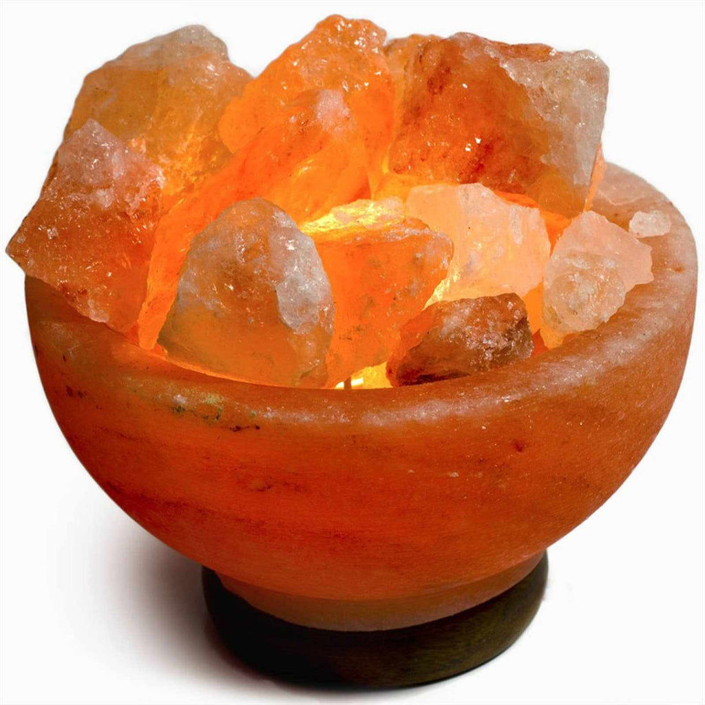 Fire Bowl w/ Chunks Salt Lamp  - 7" avg. -Cord, Bulb, Dimmer