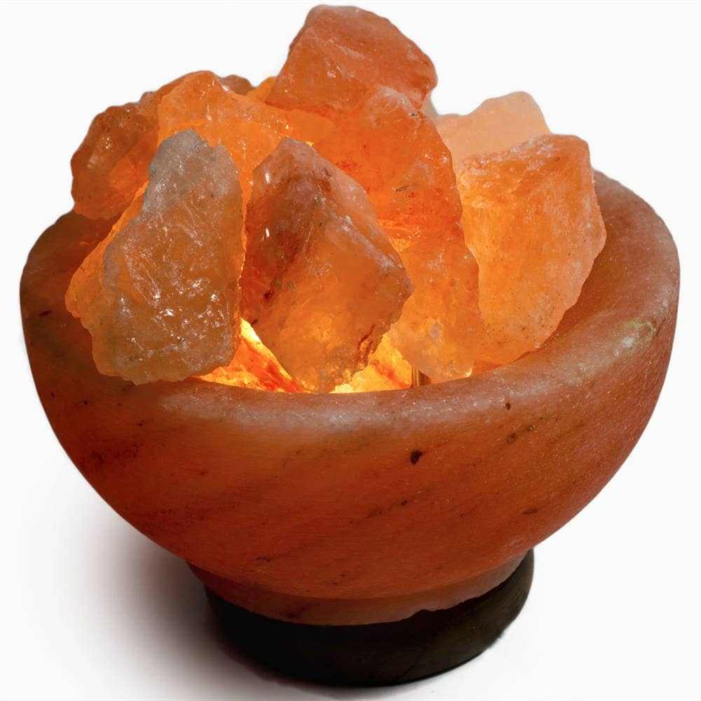 Fire Bowl w/ Chunks Salt Lamp  - 7" avg. -Cord, Bulb, Dimmer