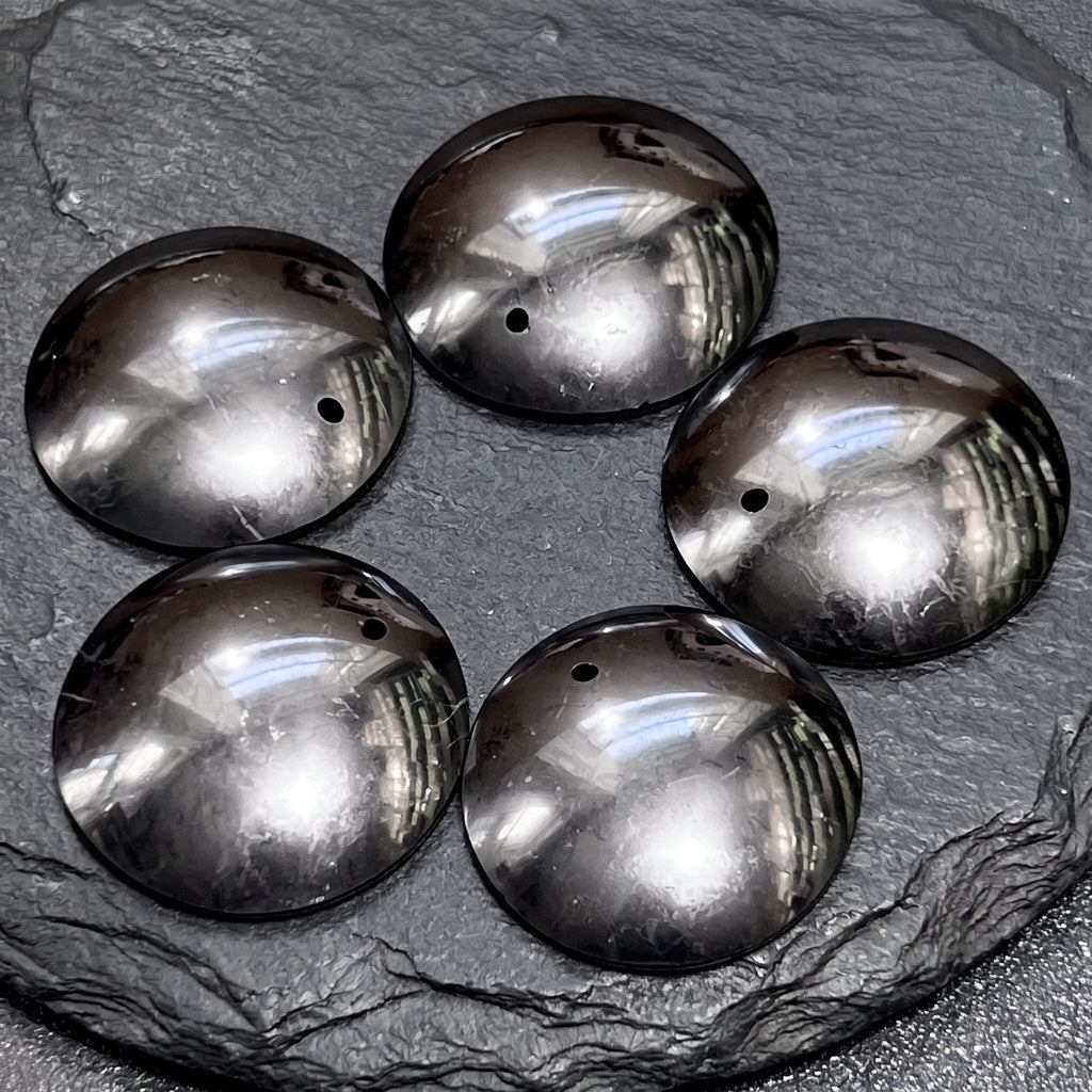 Black Shungite Circle Puffy Dome Drilled Beads Pendant Gemstone Jewelry Necklace Supply
