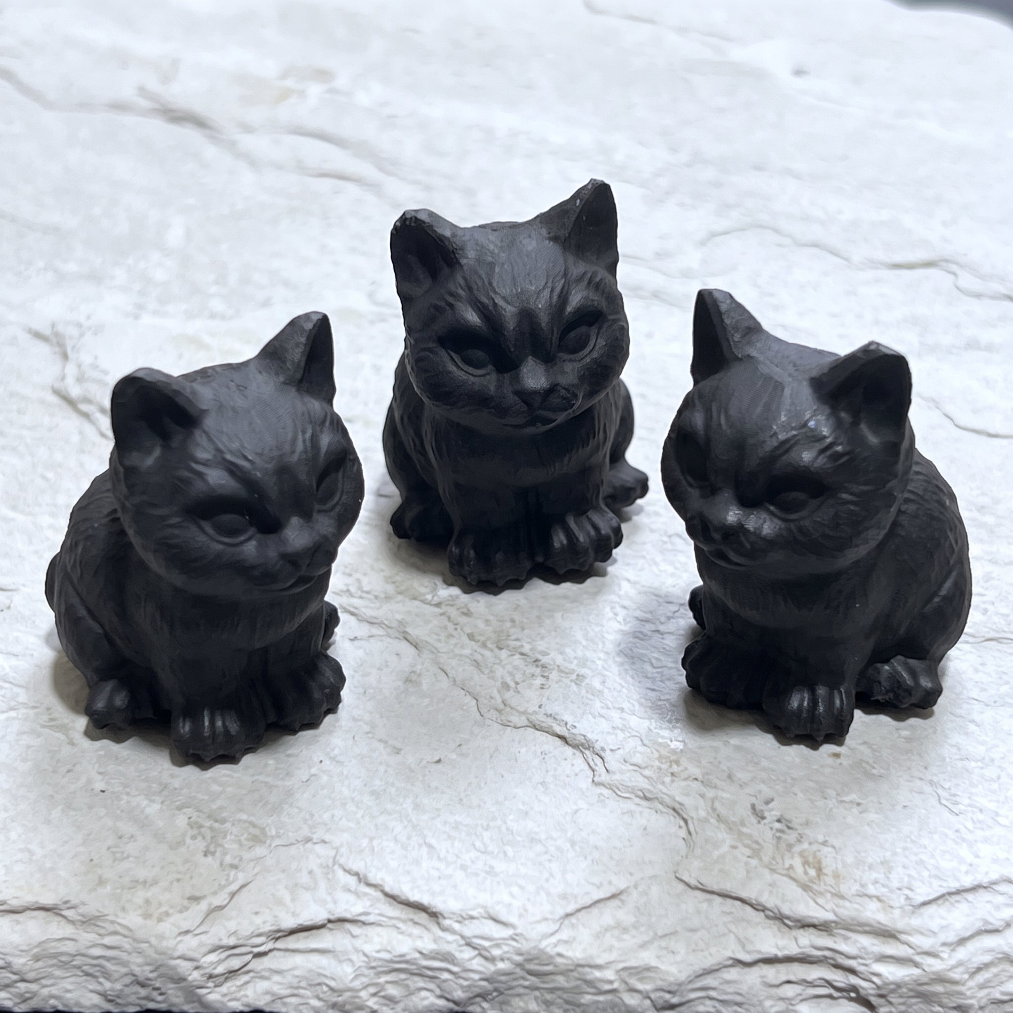 Black Obsidian Cat Kitten Carving