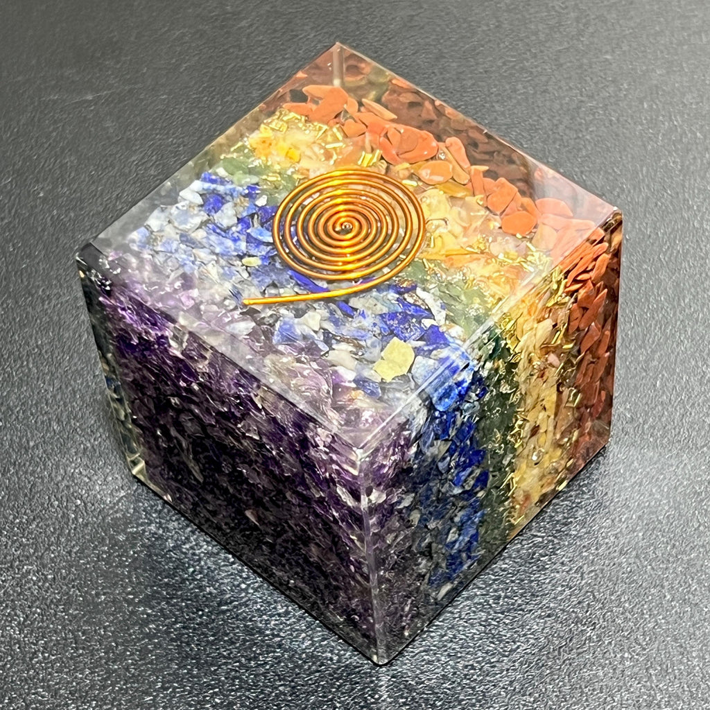 7 Stone Chakra Reiki Balance Crystal Resin Orgone Cube Carving