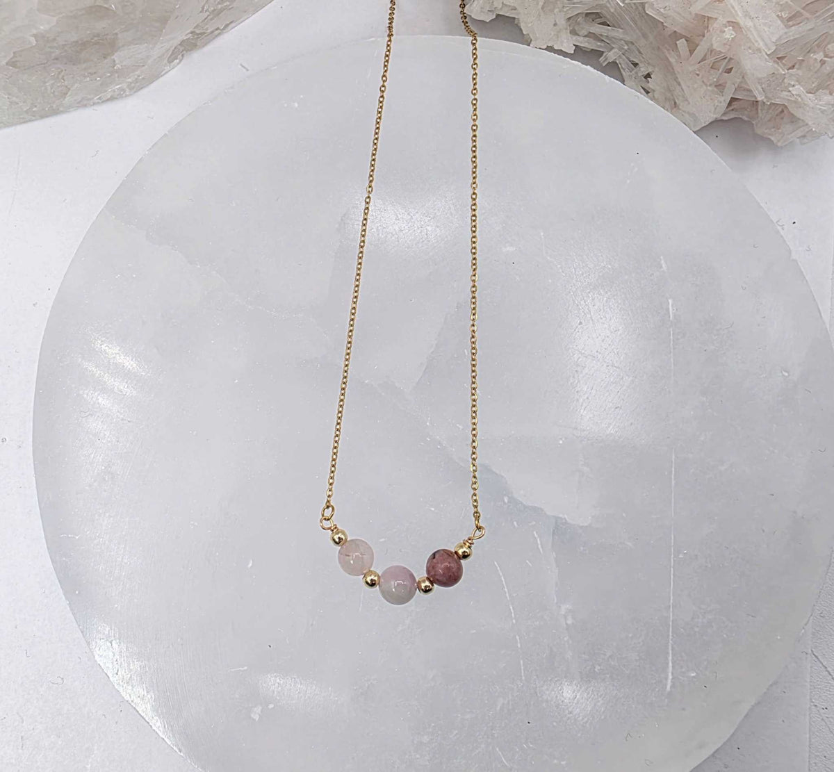 I AM ENOUGH -Kunzite, Rose Quartz, Rhodonite Gem Jewelry Set