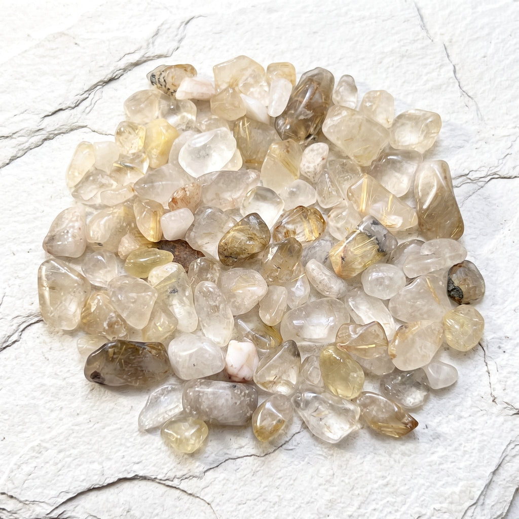 Small Gold Rutilated Quartz Crystal Tumbled Stones (By The Ounce or Pound)