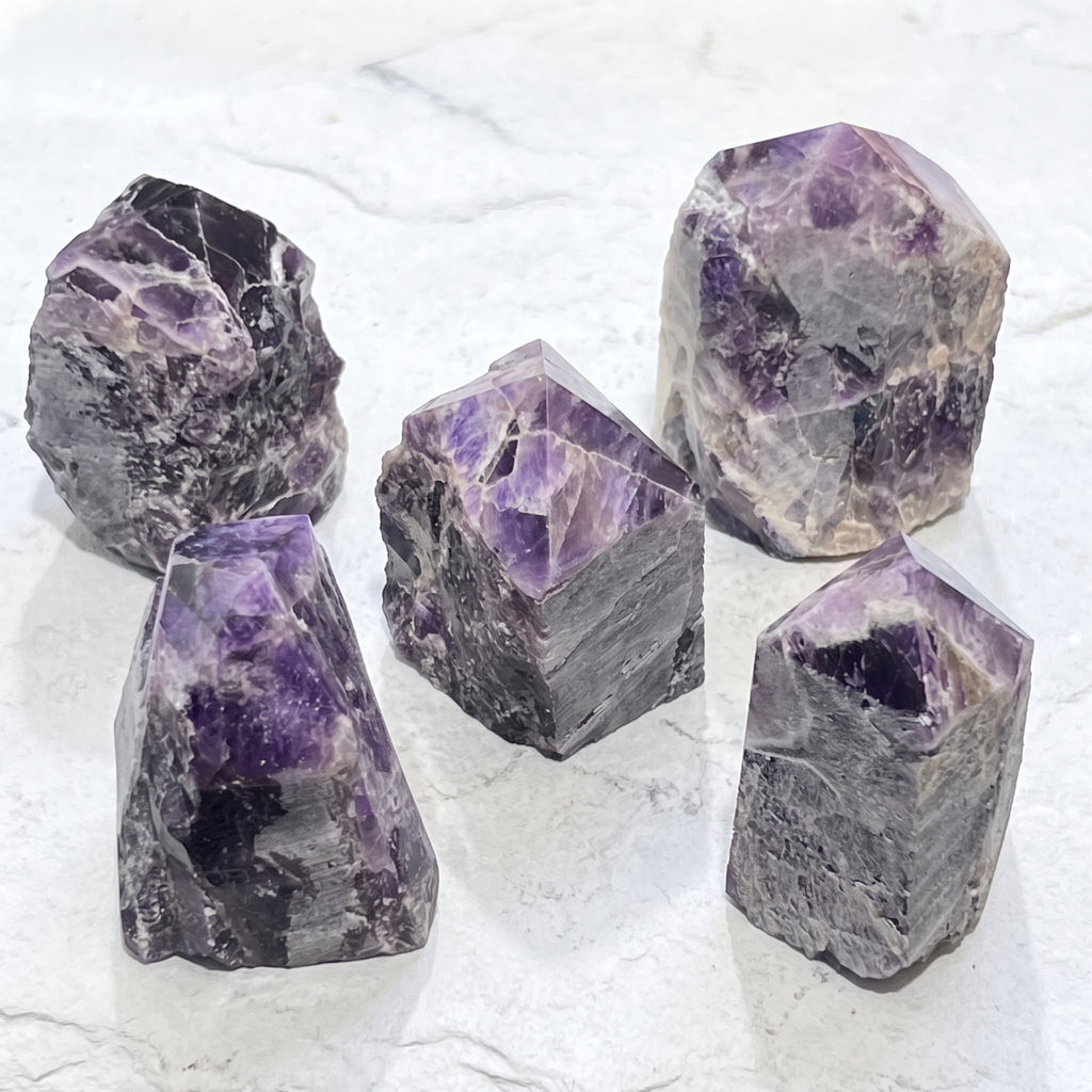 Banded Amethyst Crystal Point Tower Carving