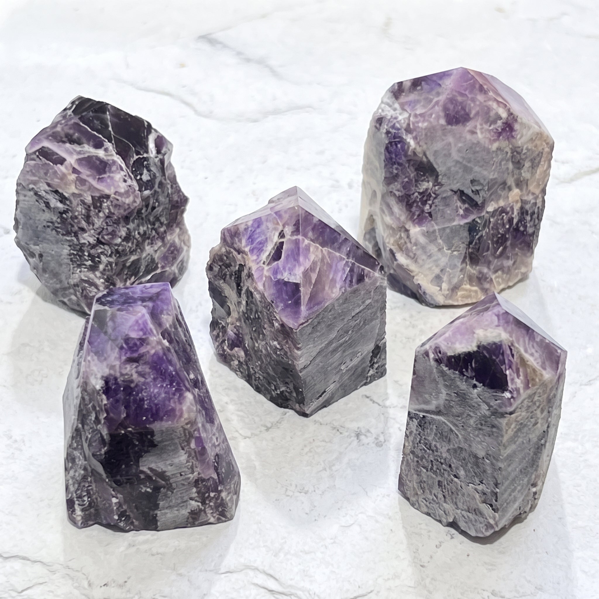 Banded Amethyst Crystal Point Tower Carving
