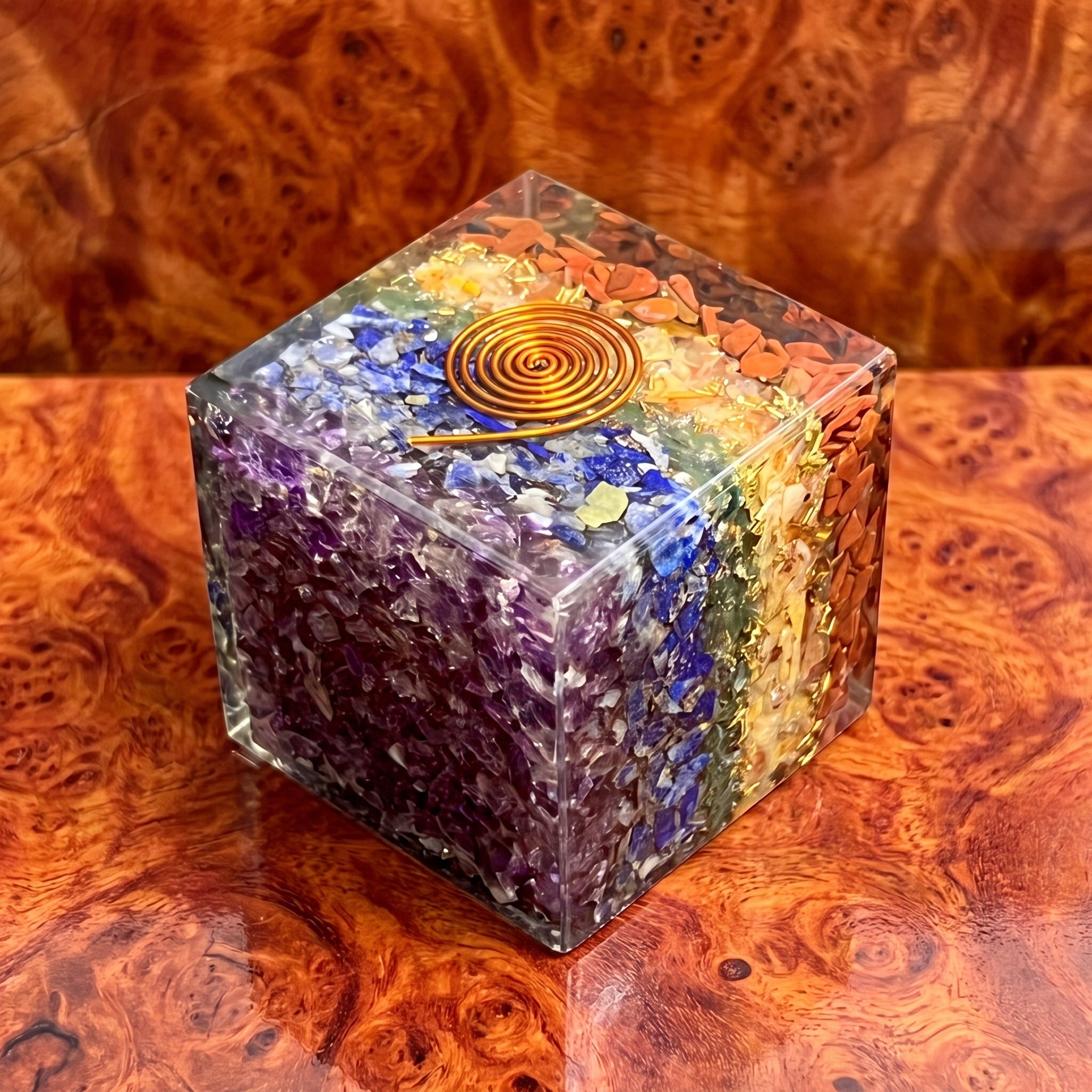 7 Stone Chakra Reiki Balance Crystal Resin Orgone Cube Carving
