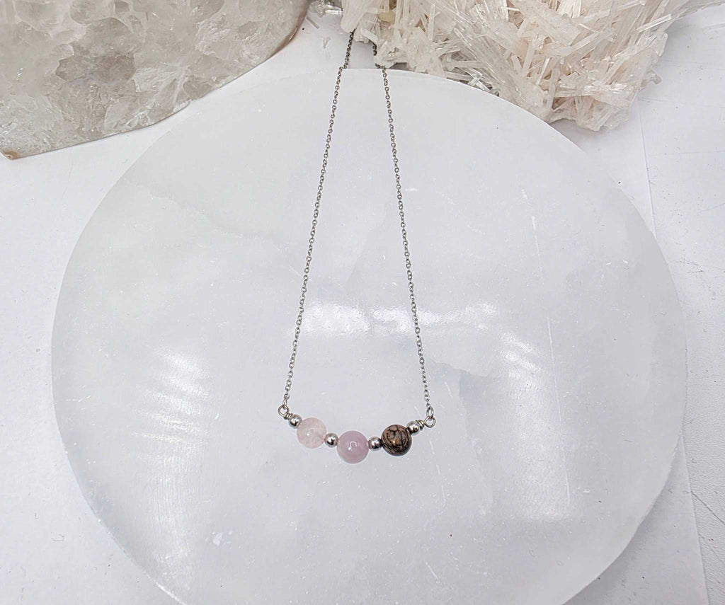 I AM ENOUGH -Kunzite, Rose Quartz, Rhodonite Gem Jewelry Set