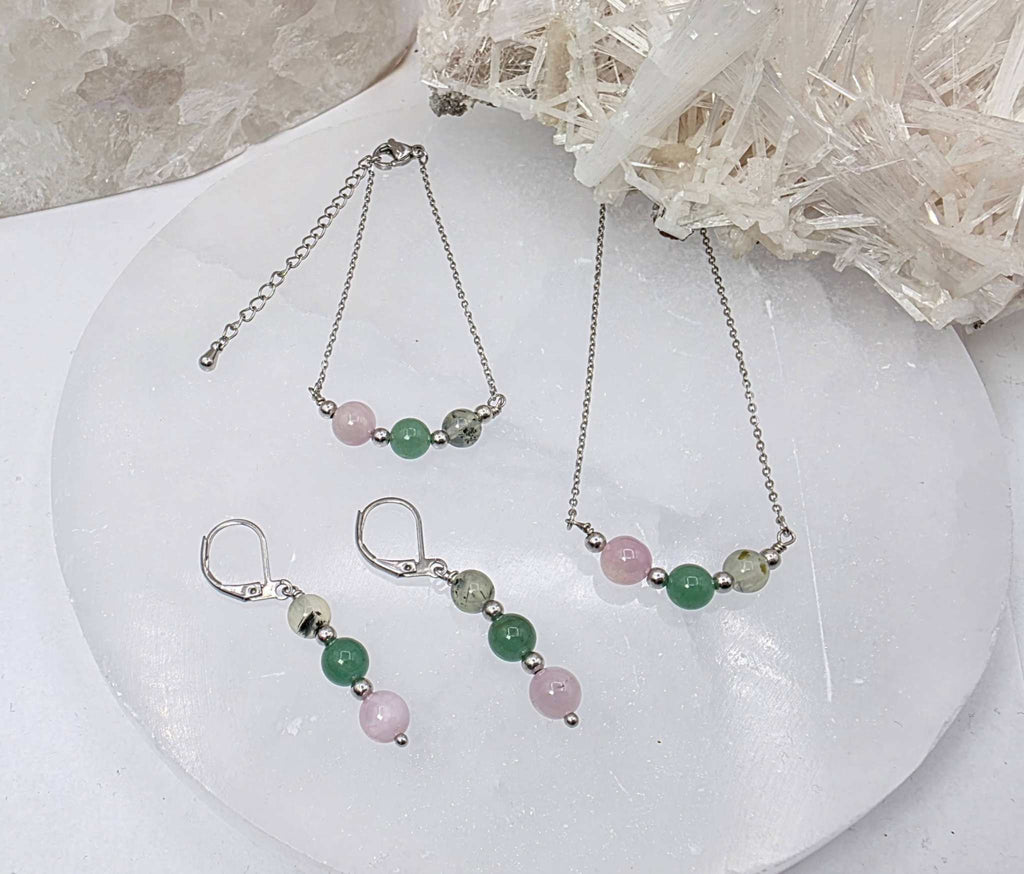 LEAD WITH LOVE-Kunzite, Green Aventurine, Prehnite Jewelry Set