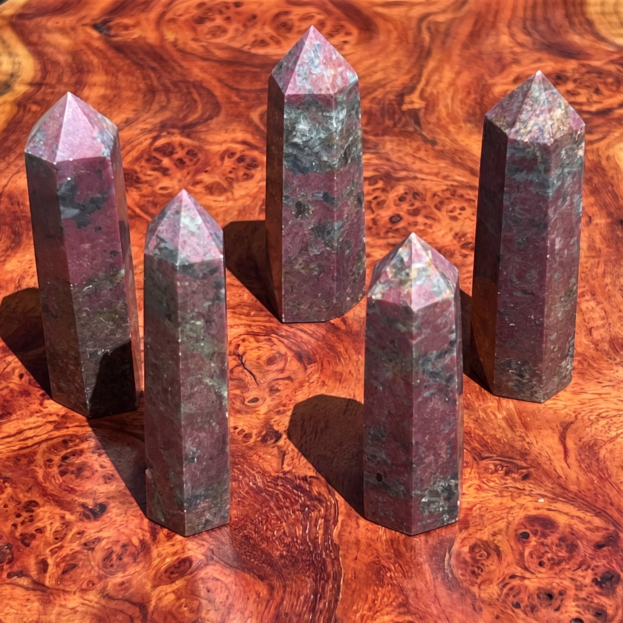 Red Ruby With Fuchsite Crystal Standing Tower Obelisk Point (UV Reactive) Carving