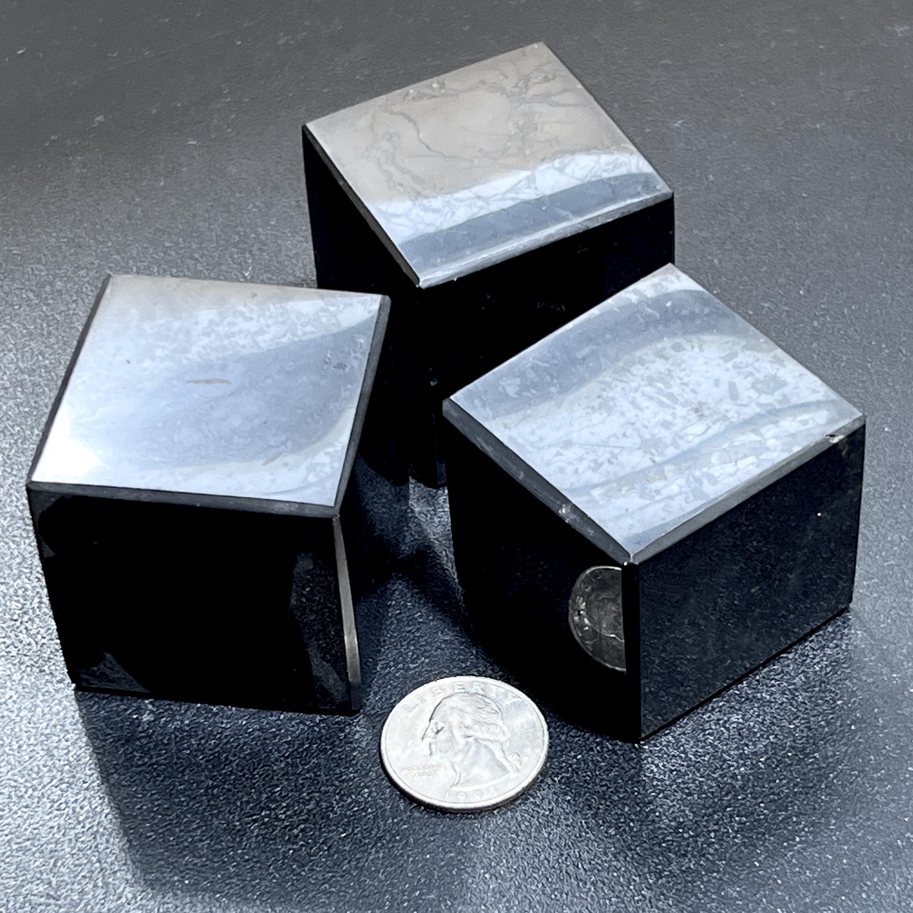 Black Shungite Cube Carving (Type-2) From Karelia Russia