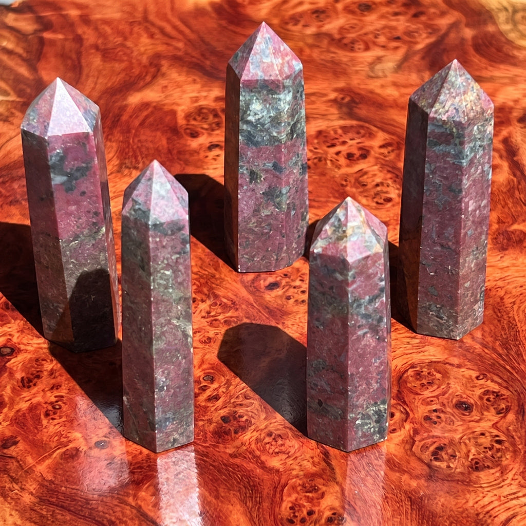 Red Ruby With Fuchsite Crystal Standing Tower Obelisk Point (UV Reactive) Carving
