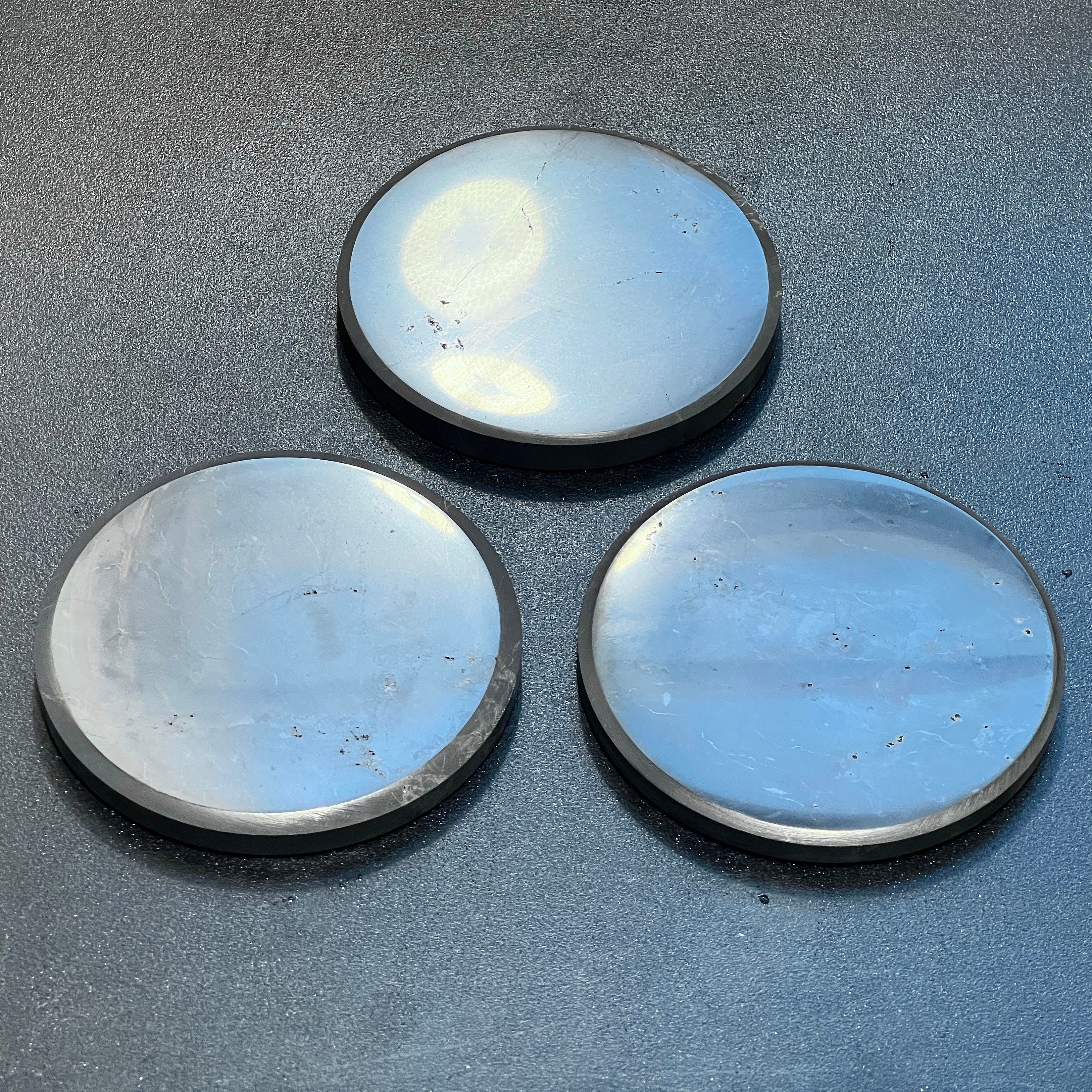 Black Shungite Polished Coaster Carving (3.5 Inch)