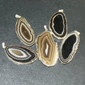 Agate Slice Pendants (Black / Brown)(Silver Edges) Wholesale