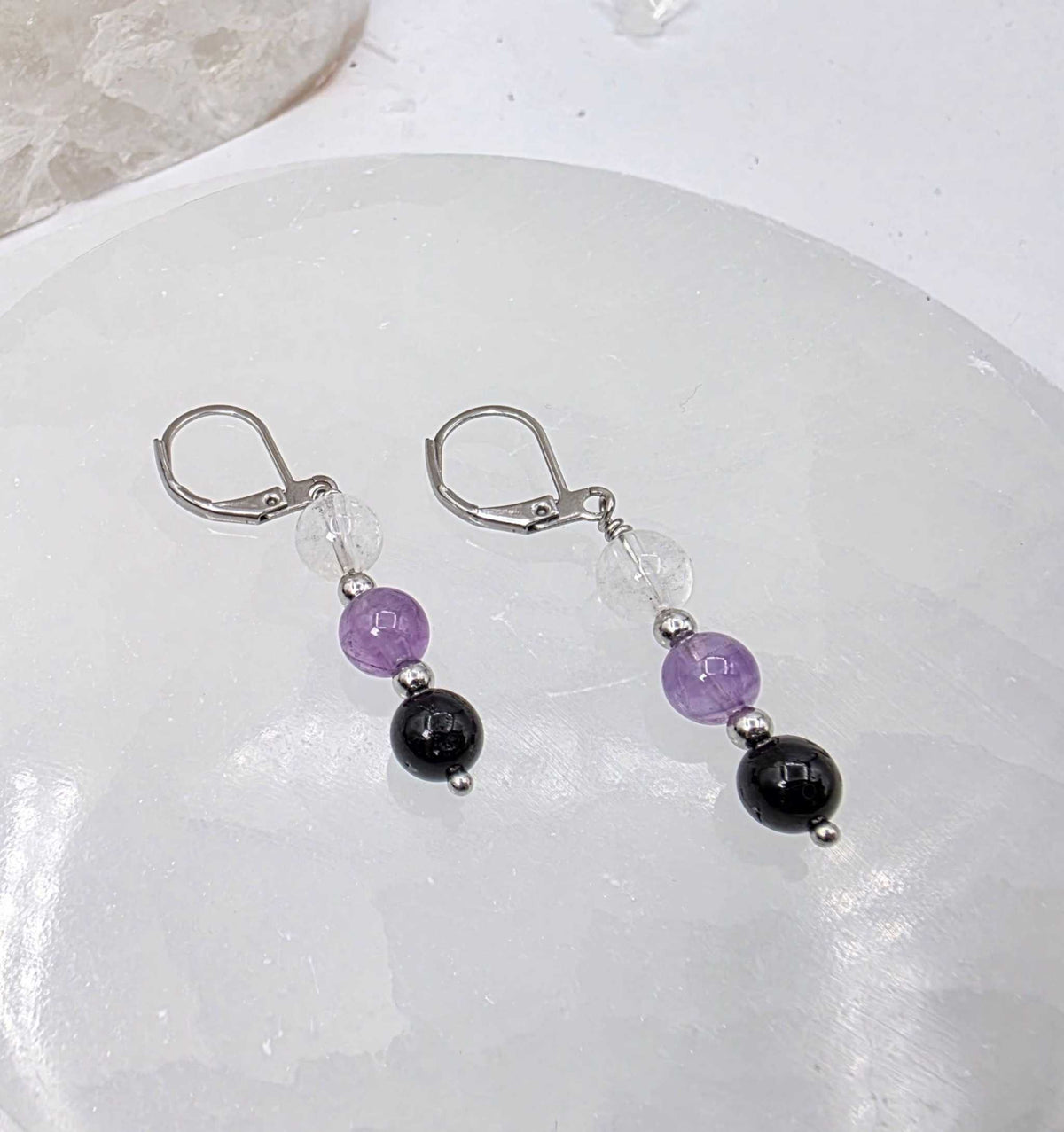 SACRED SPACE -Clear Quartz, Amethyst, Black Onyx Jewelry Set