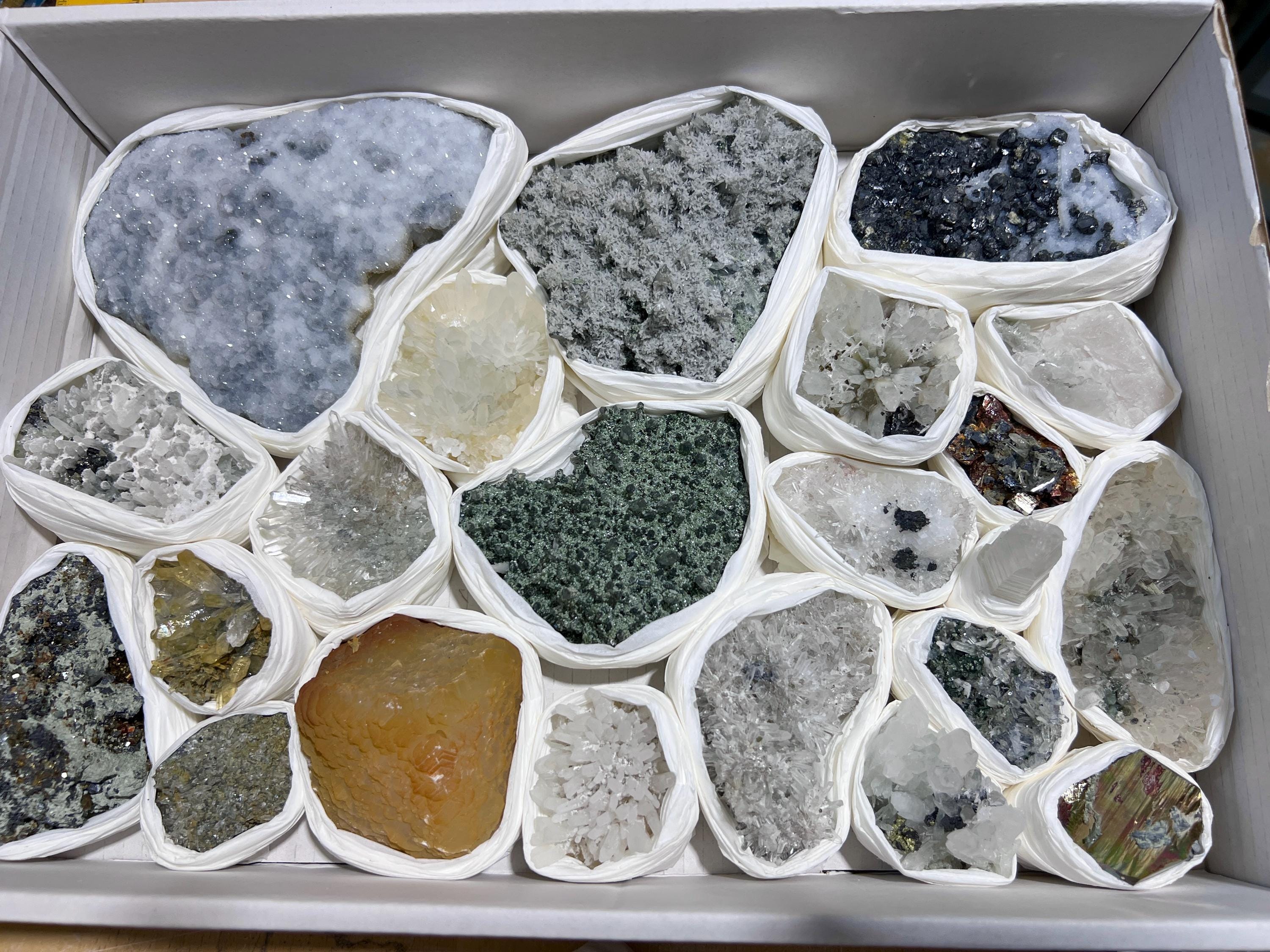 Bulgarian Minerals Crystal Mixed Collection (Large 15.5x10.5 Inch Flat) Pyrite Sphalerite Galena Quartz Pink Mangano Calcite Wholesale Bulk Lot