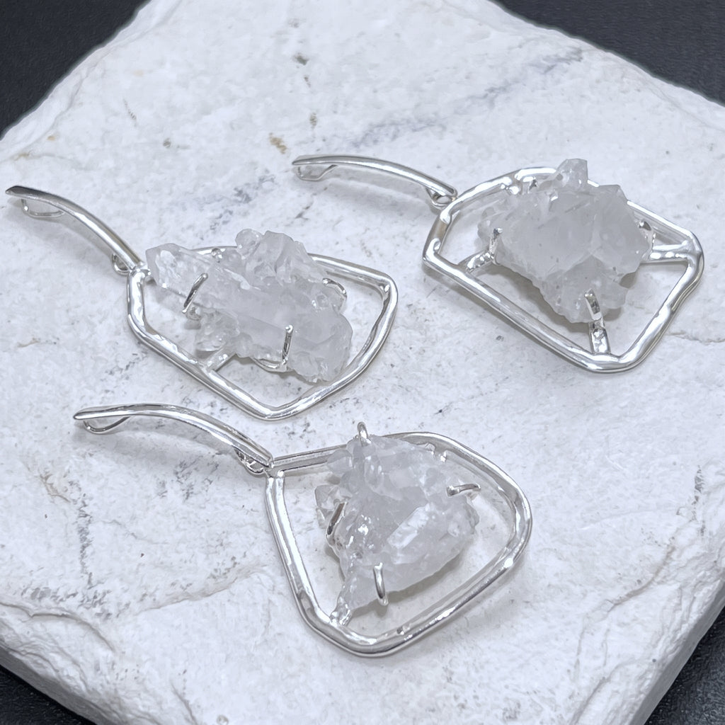 Quartz Crystal Cluster Pendant (Silver Plated) Statement Piece