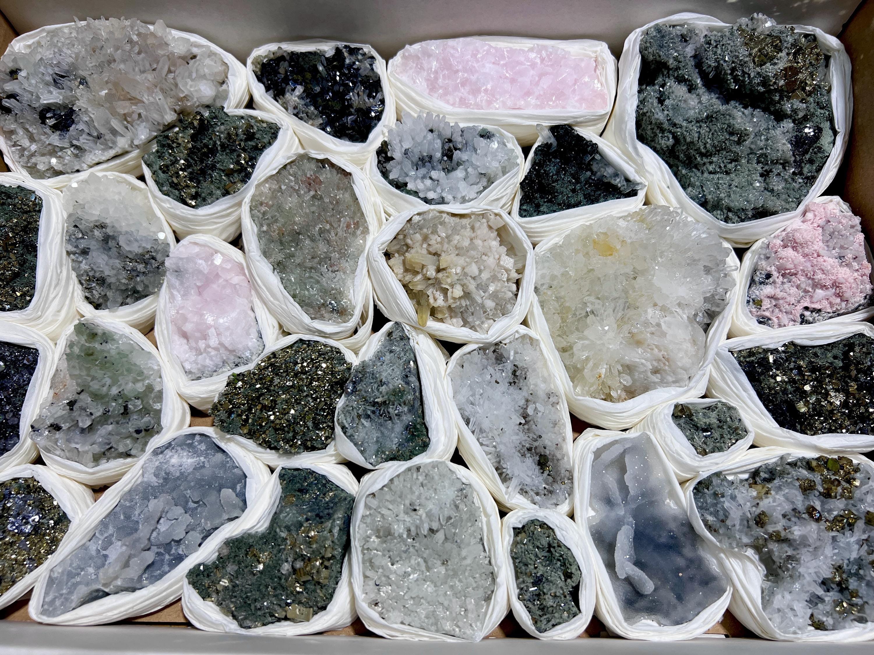 Bulgarian Minerals Crystal Mixed Collection (Large 15.5x10.5 Inch Flat) Pyrite Sphalerite Galena Quartz Pink Mangano Calcite Wholesale Bulk Lot