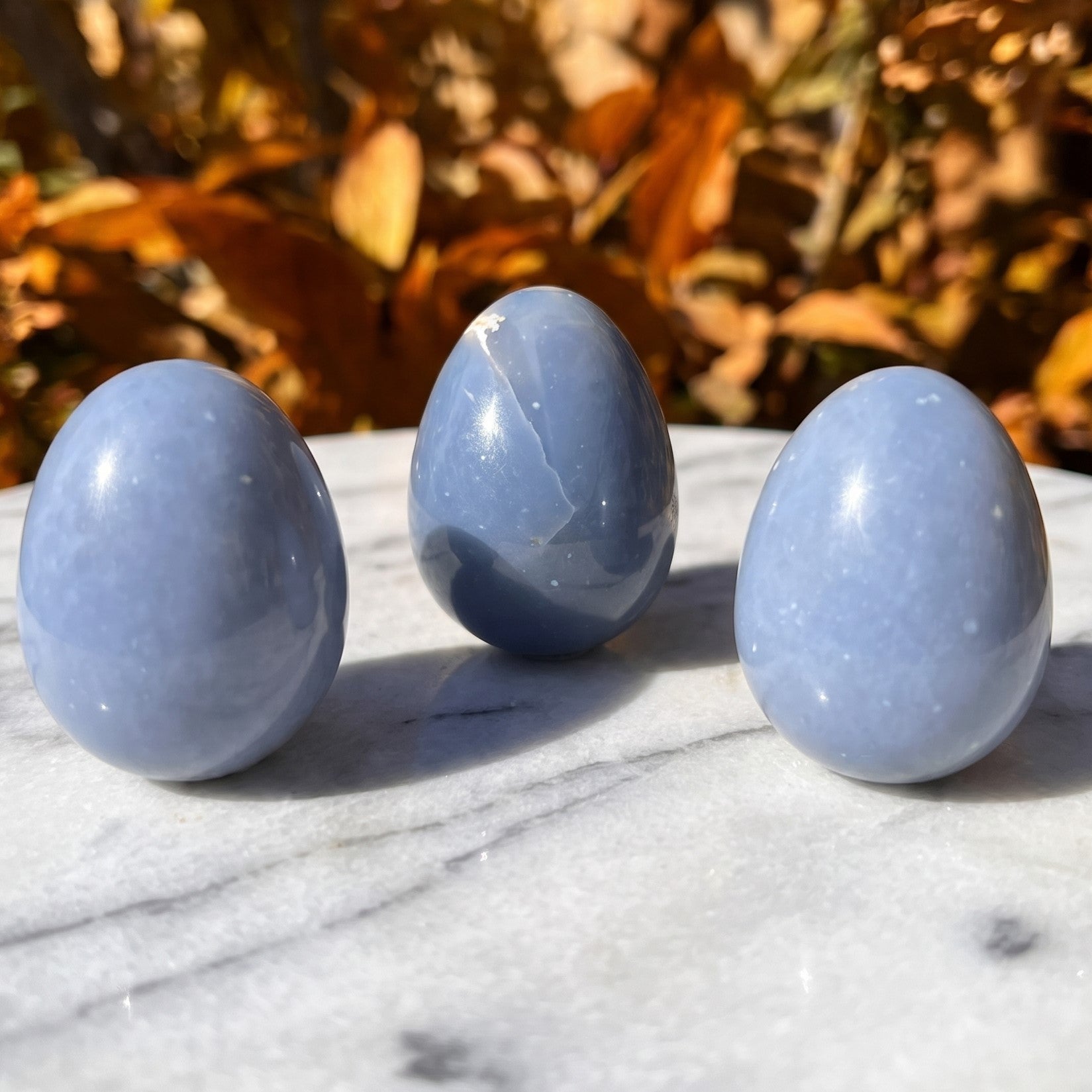 Blue Angelite Crystal Egg Carving