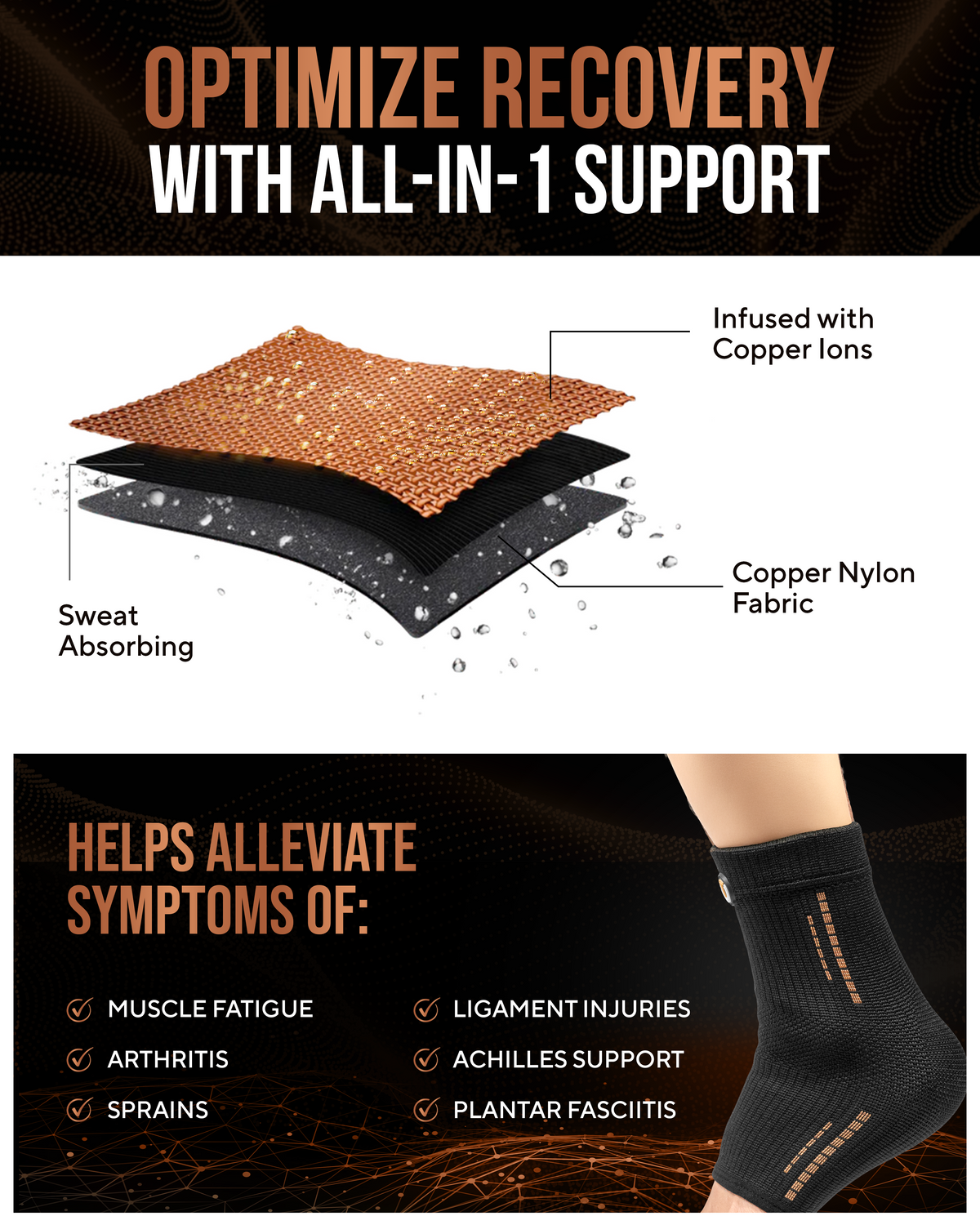 Copper Compression Ankle Brace Sleeves (2 Pack)