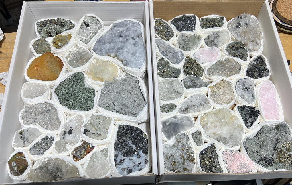 Bulgarian Minerals Crystal Mixed Collection (Large 15.5x10.5 Inch Flat) Pyrite Sphalerite Galena Quartz Pink Mangano Calcite Wholesale Bulk Lot