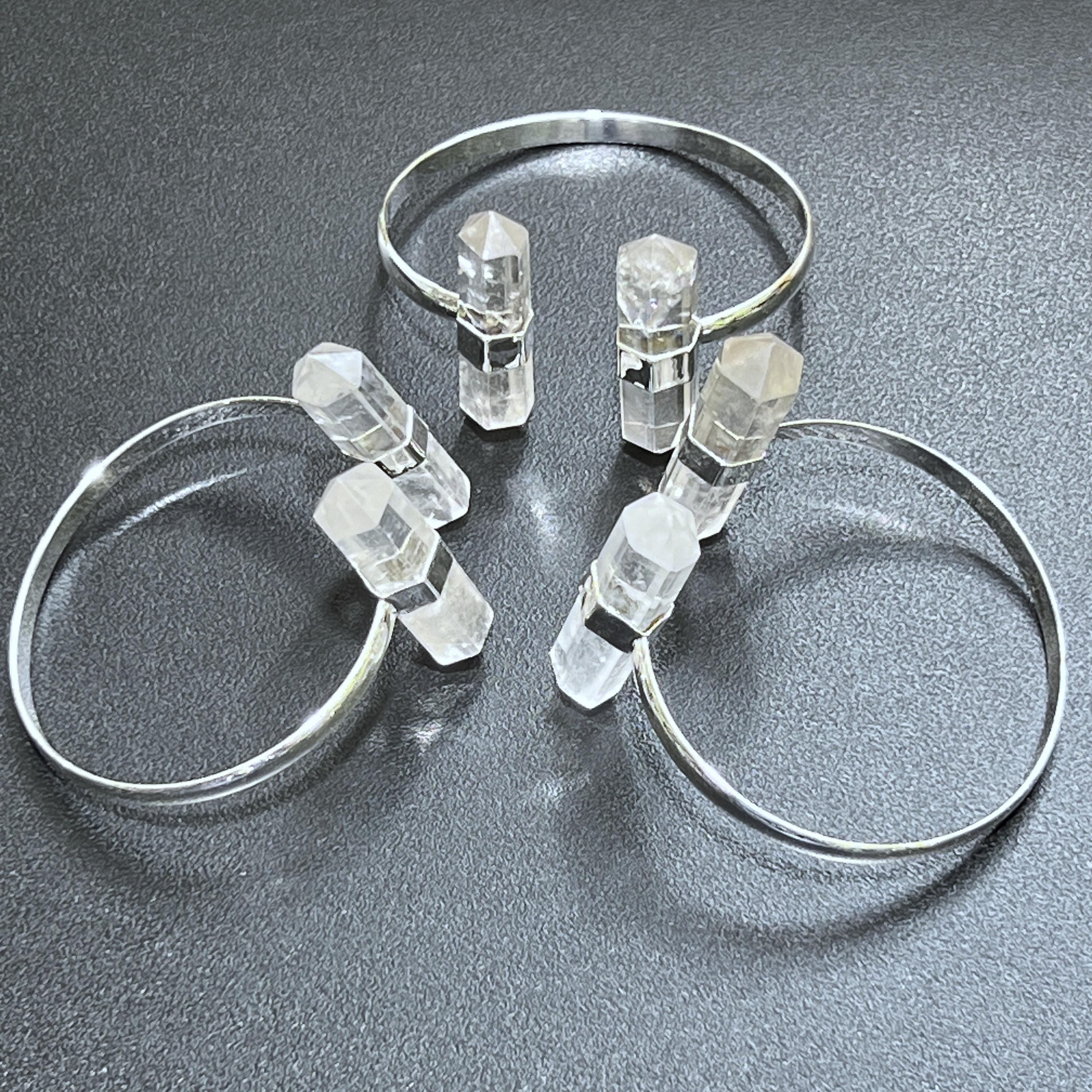 Quartz Crystal Point Adjustable Cuff Bangle Bracelet (Silver Plated)