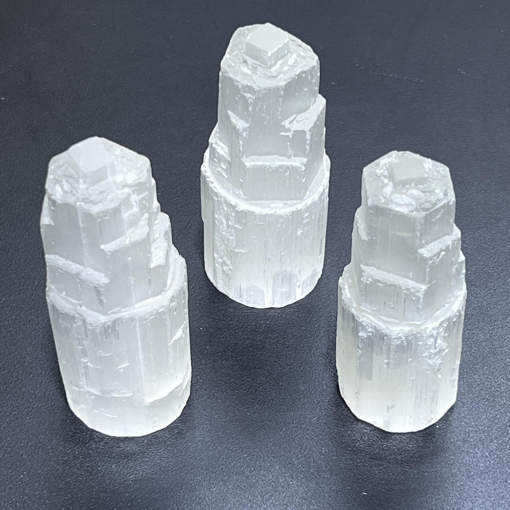 Selenite Satin Spar Crystal Standing Tower Carving (4 Inch)