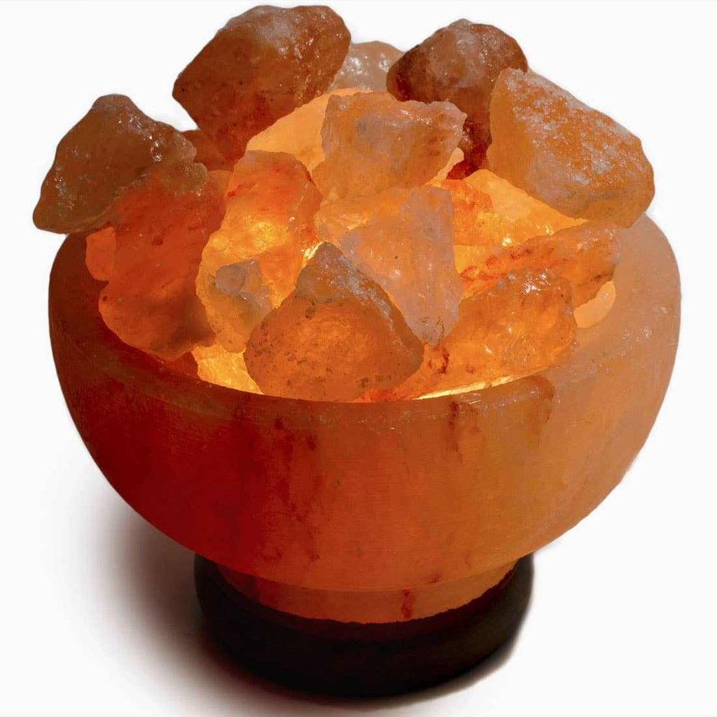 Fire Bowl w/ Chunks Salt Lamp  - 7" avg. -Cord, Bulb, Dimmer