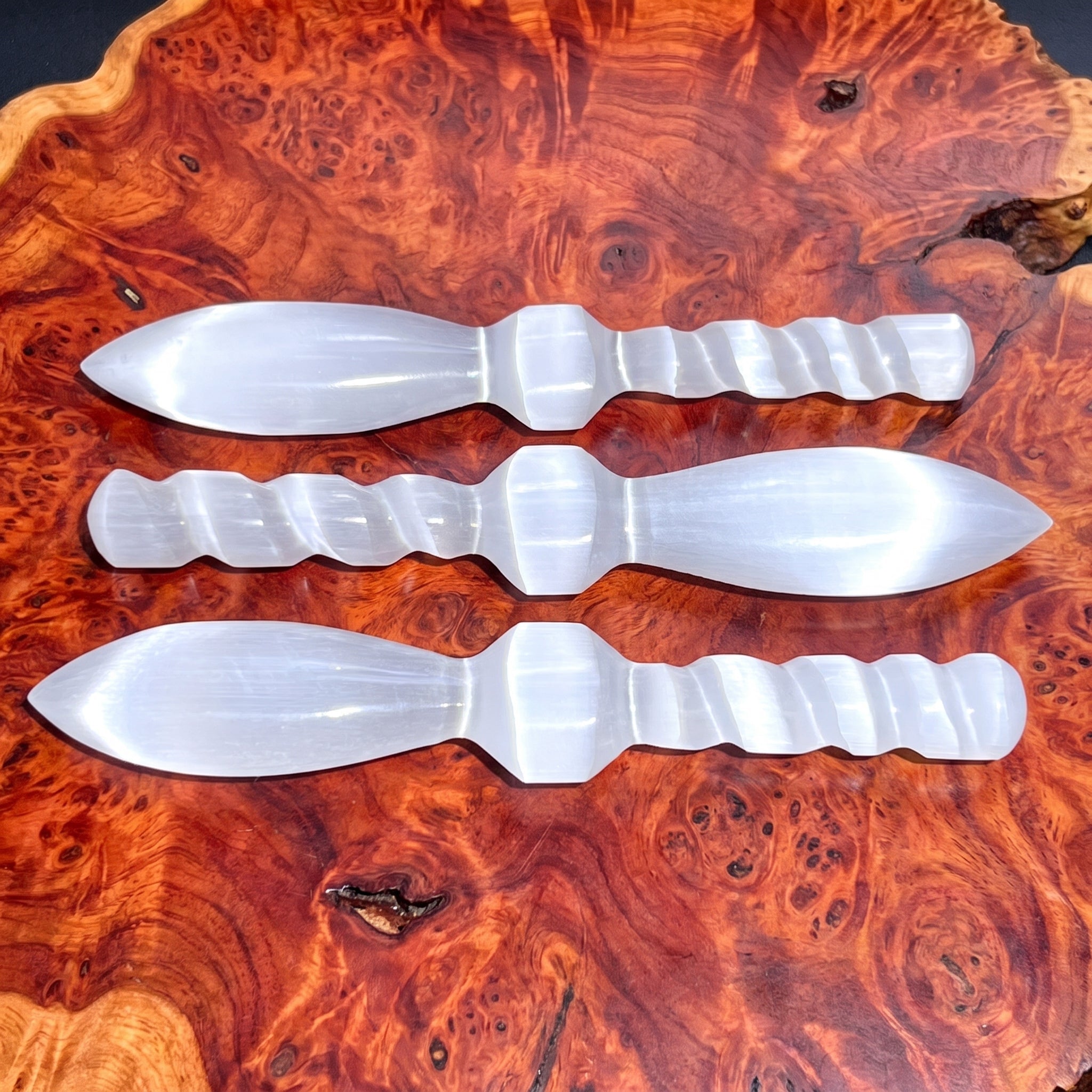 Selenite Satin Spar Crystal Decorative Knife Sword Dagger Spiral (7-8 Inches) Carving
