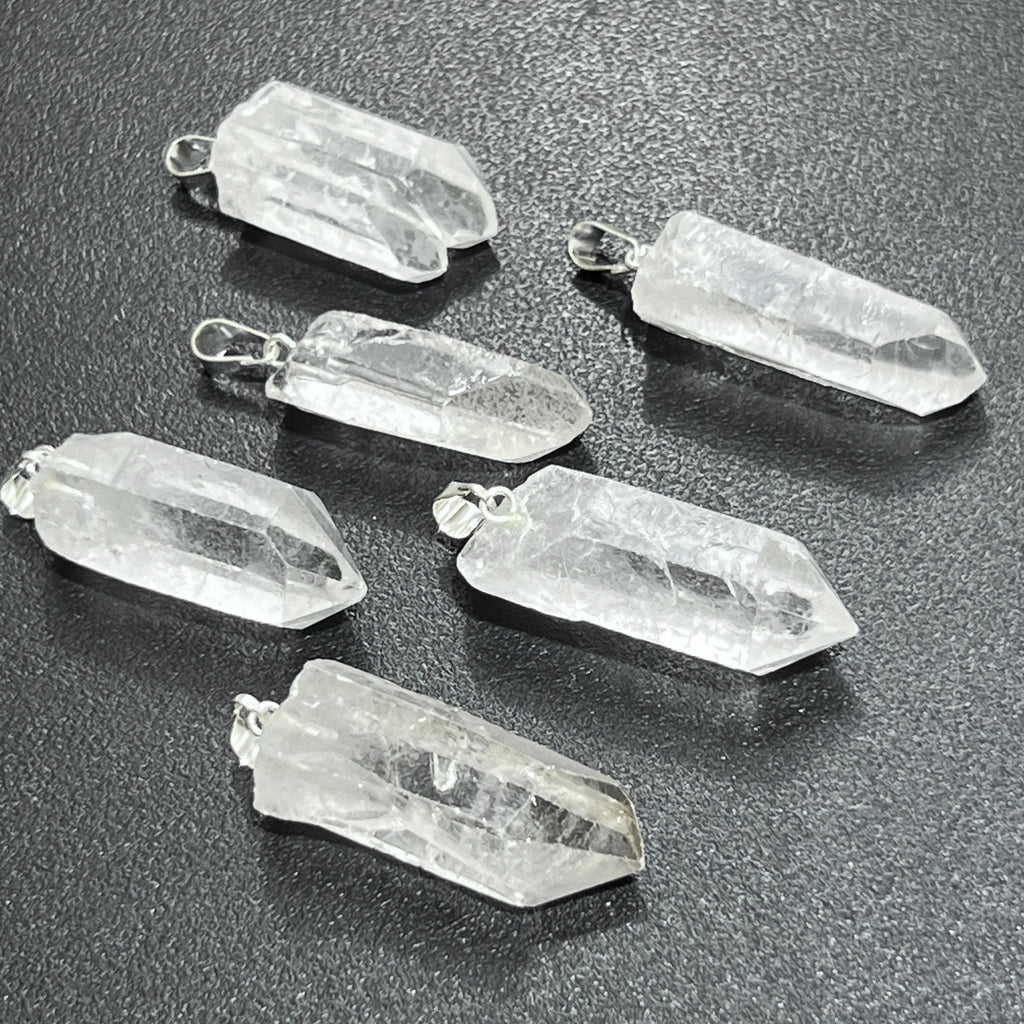Raw Quartz Crystal Pendant Rough Clear Point (Silver Bail)