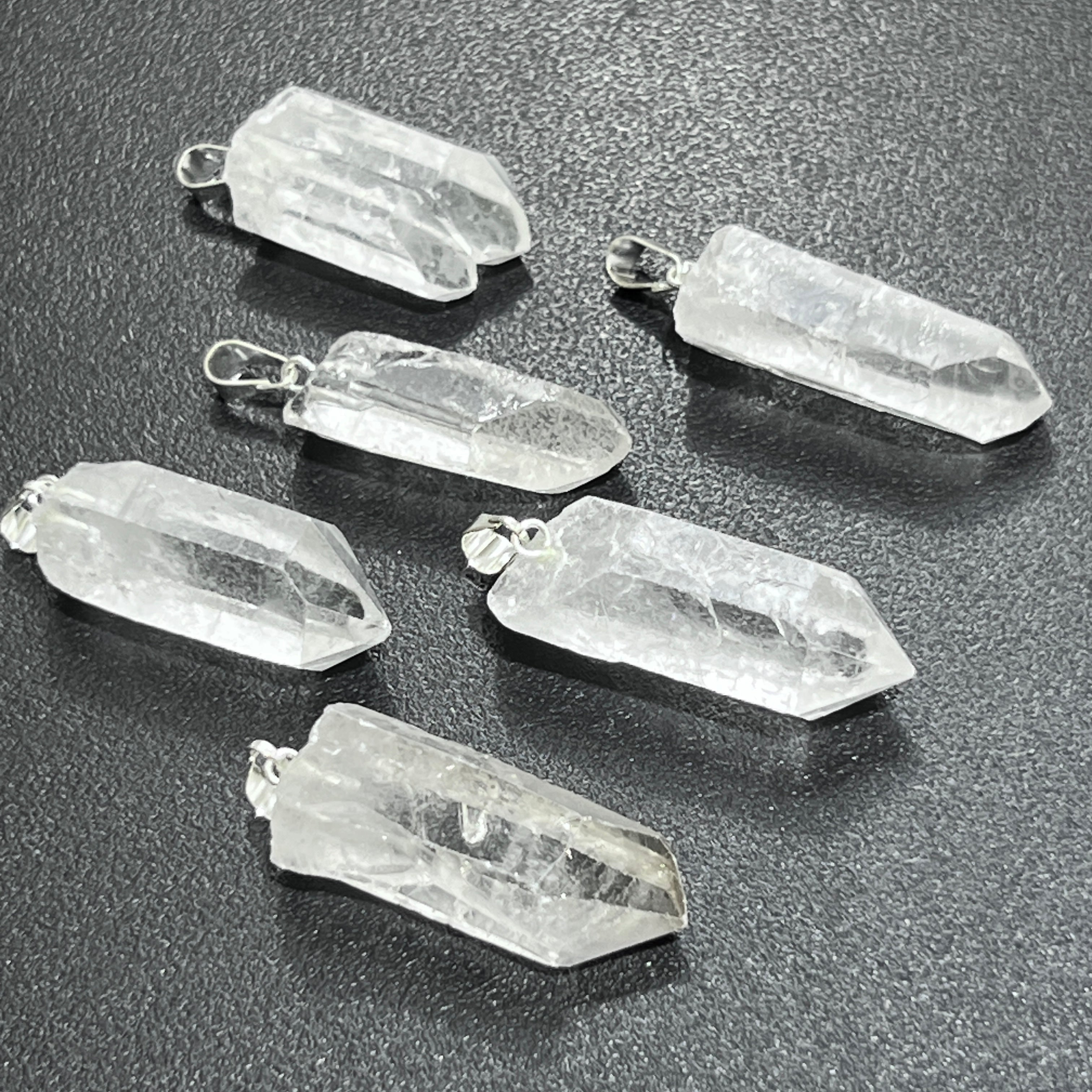 Raw Quartz Crystal Pendant Rough Clear Point (Silver Bail)