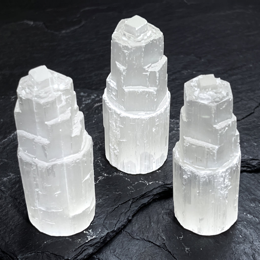 Selenite Satin Spar Crystal Standing Tower Carving (4 Inch)