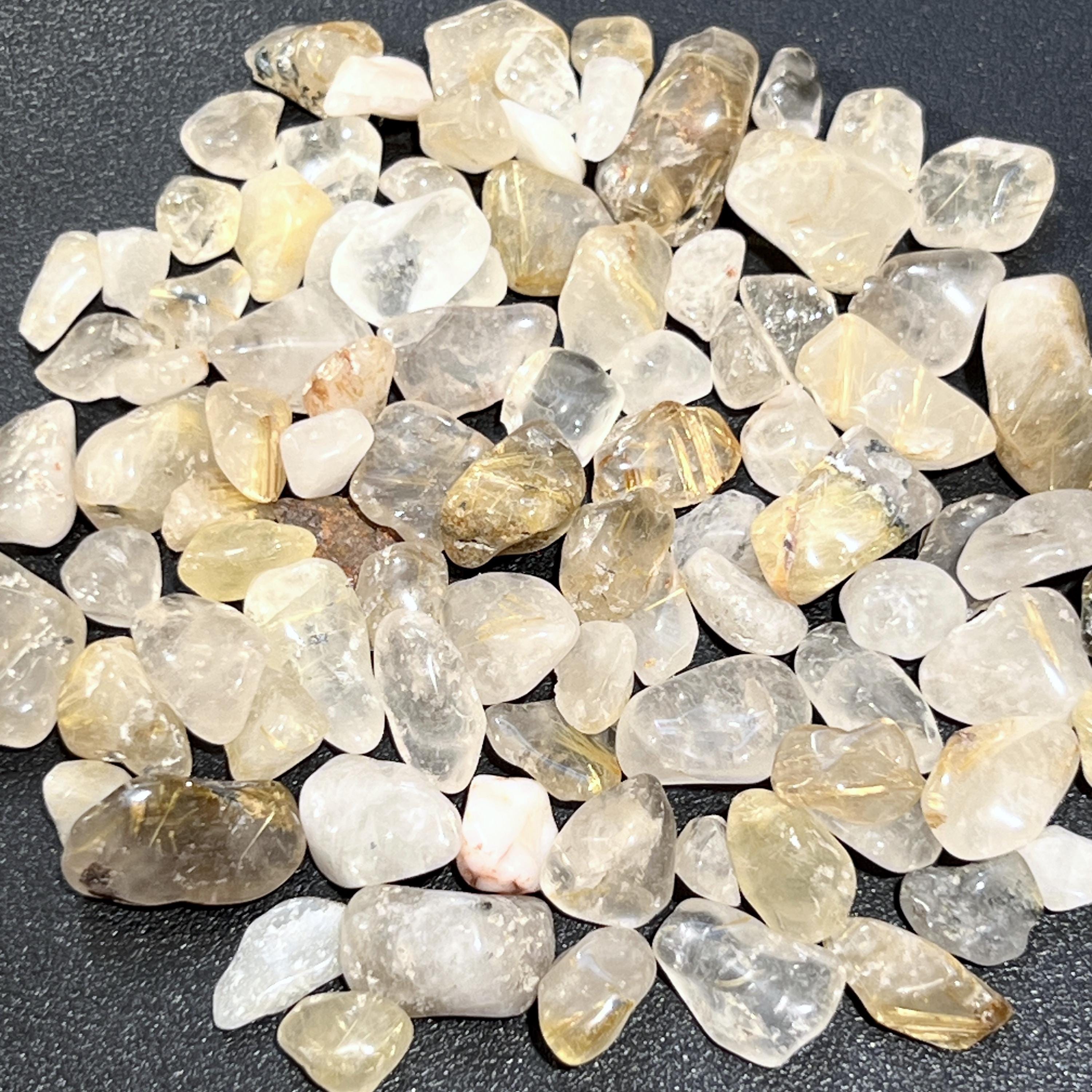 Small Gold Rutilated Quartz Crystal Tumbled Stones (By The Ounce or Pound)