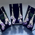 Amethyst Triple Crystal Earrings Pair (Stainless Steel Silver Hooks)