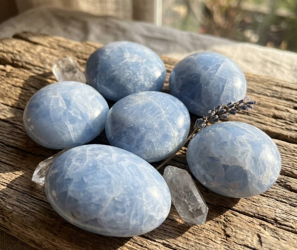 Blue Calcite Large Freeform Palm Stones (2-3 Inches) Polished Carving