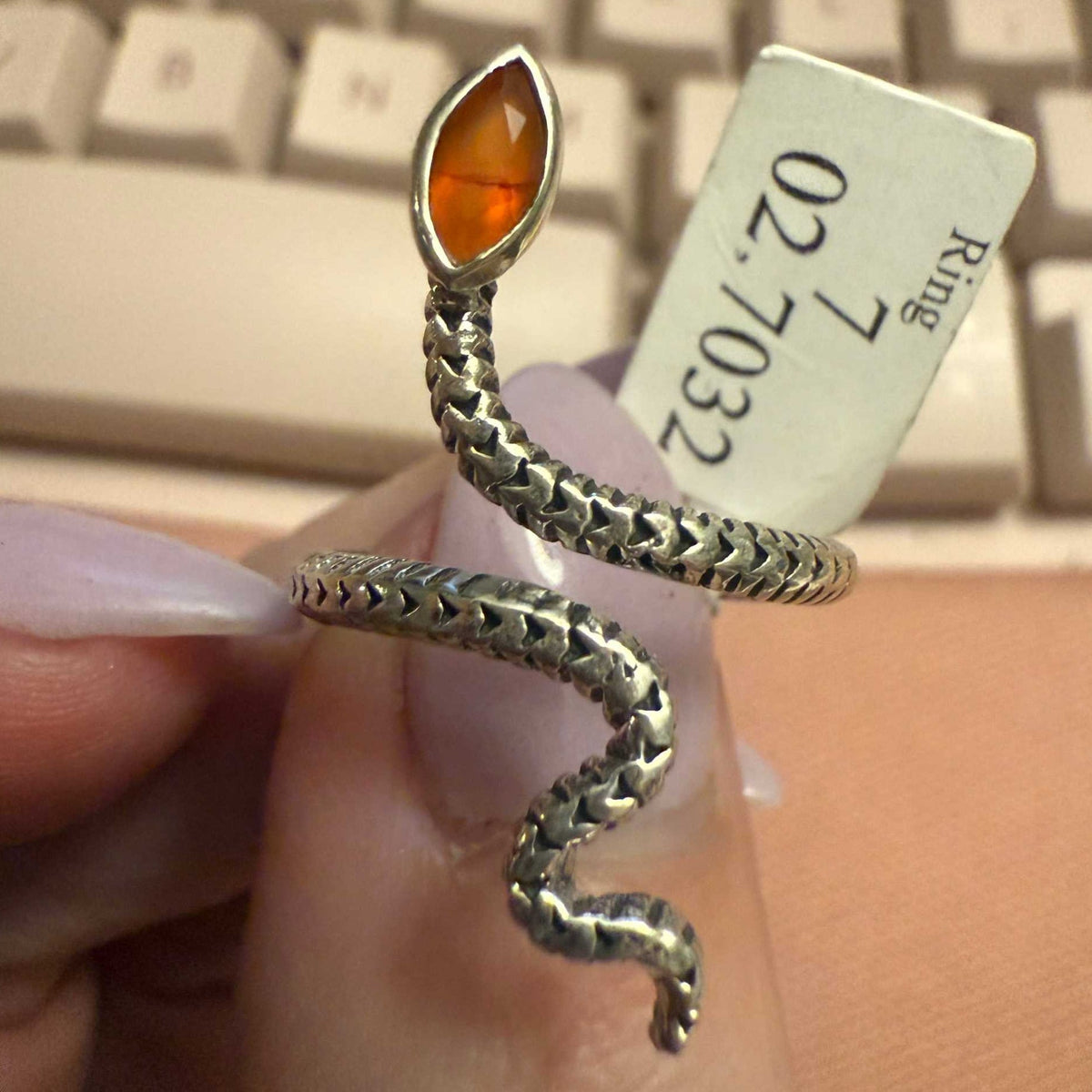 Gemstone Snake Ring  - Sterling Silver or Gold Vermeil