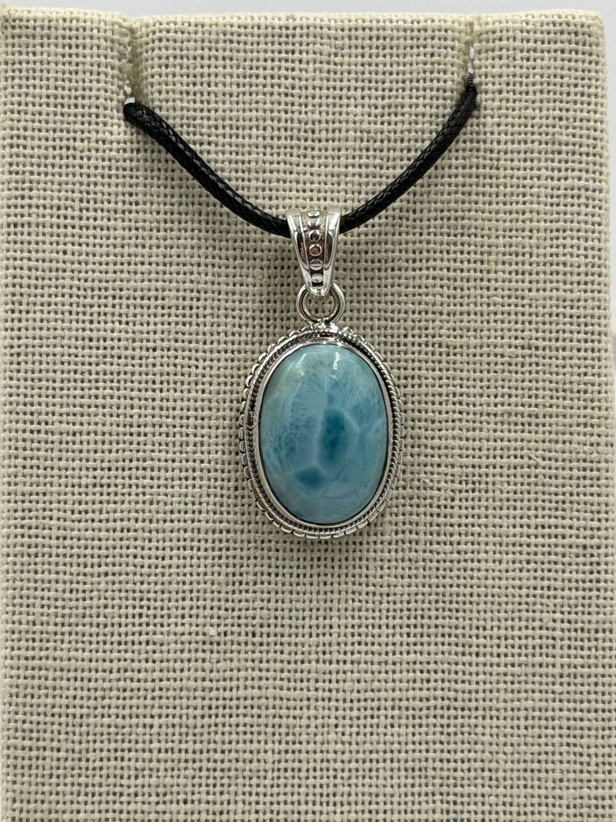 Sterling Silver Bezeled Oval Larimar Pendant