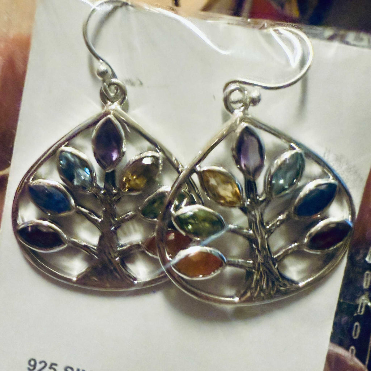 Multistone Chakra Tree of Life Earrings – Sterling Silver