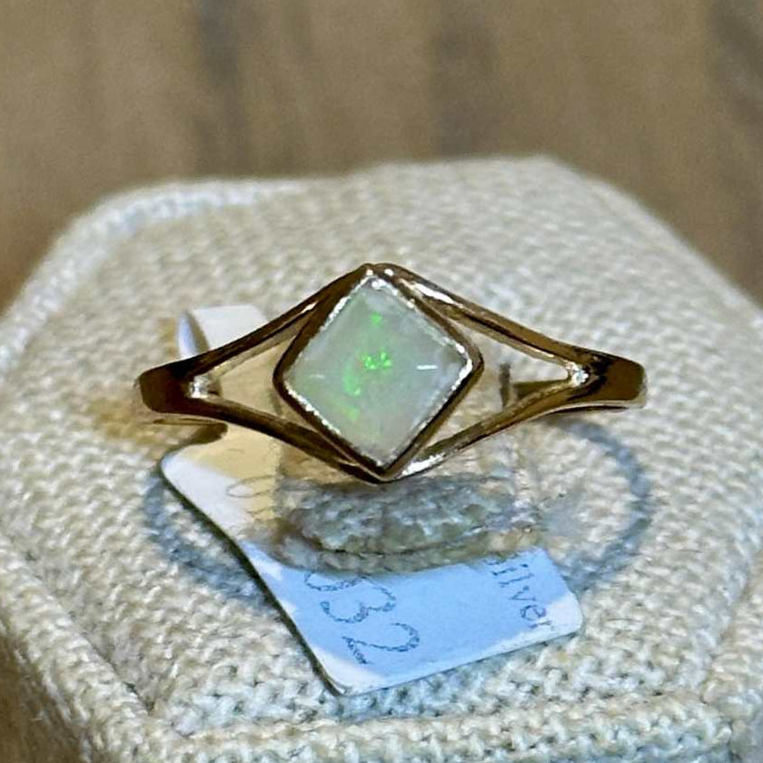 Ethiopian Opal Diamond-Shaped Bezel Ring – Gold Filled – Size 9