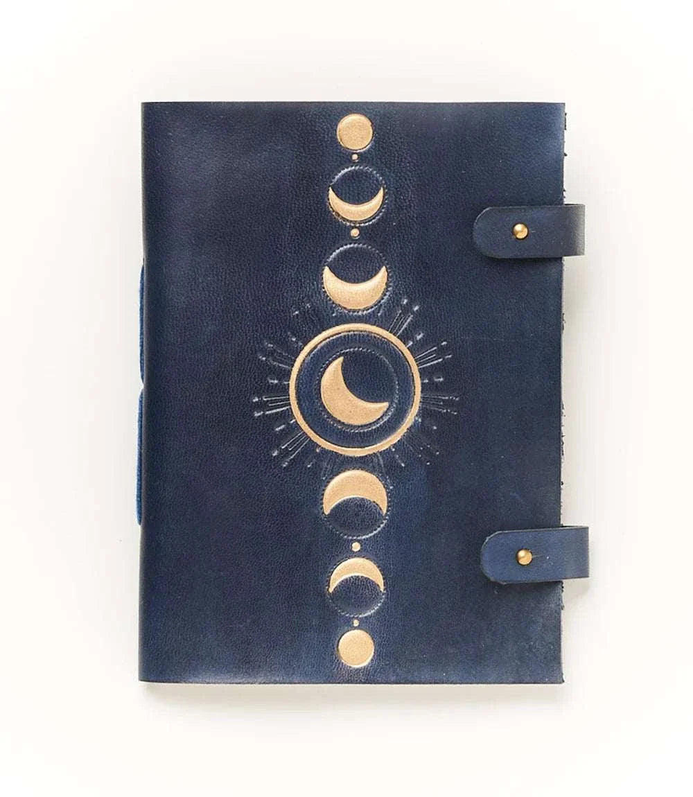 Blue Moon Phase Leather Journal w/ snaps