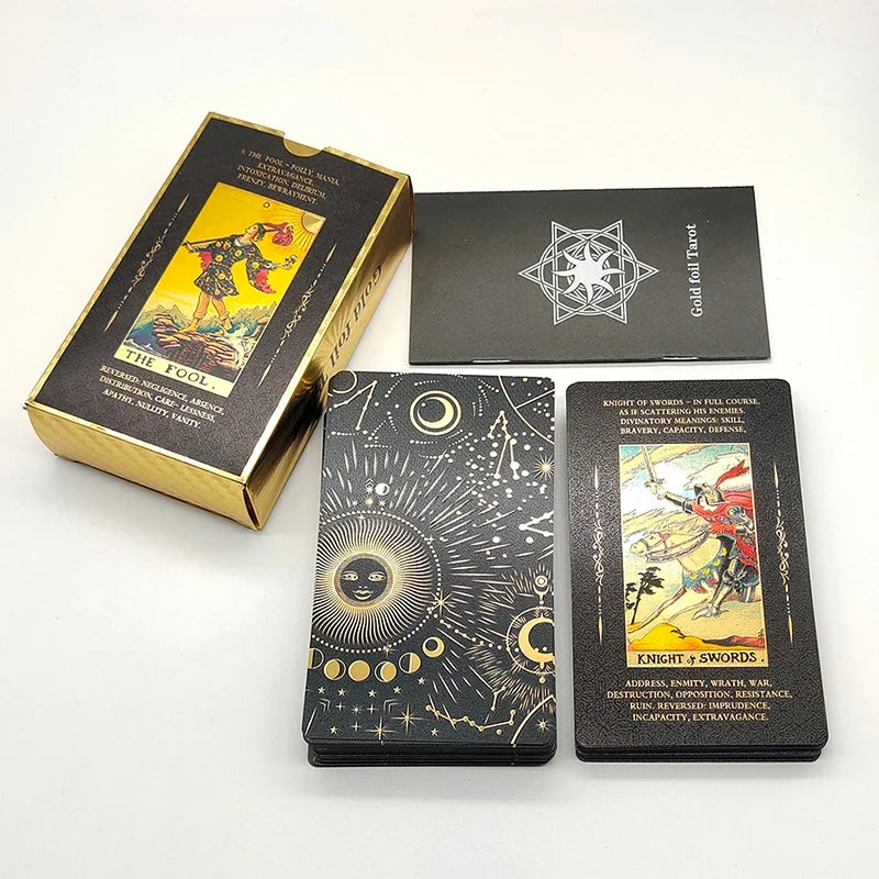 The New Knight Laser Gold Foil Tarot Board Game Set Hot Stamping Luxury PVC Waterproof Wear-resistant Divination Cards