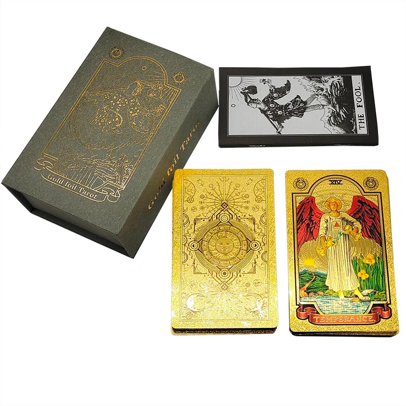 The New Knight Laser Gold Foil Tarot Board Game Set Hot Stamping Luxury PVC Waterproof Wear-resistant Divination Cards