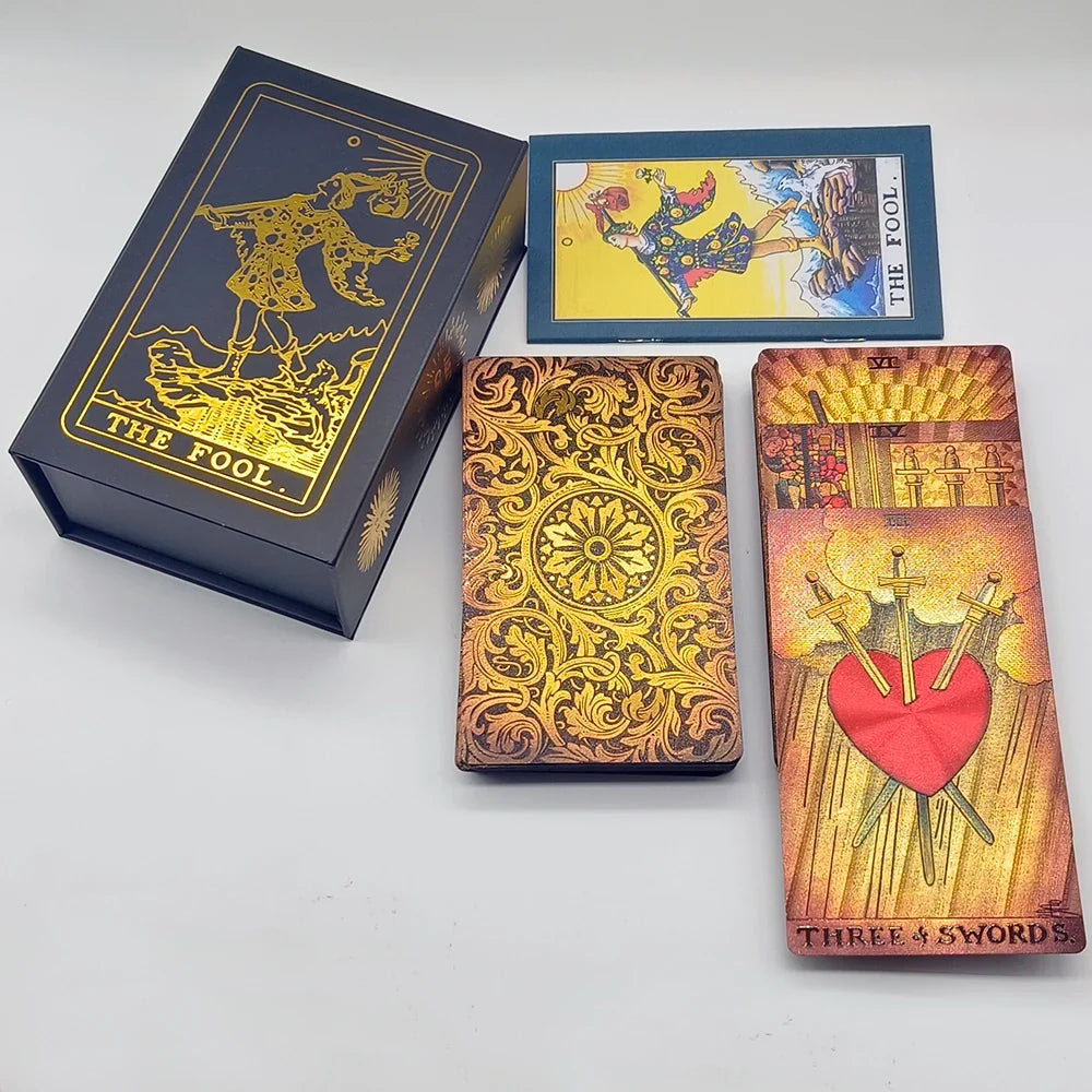 The New Knight Laser Gold Foil Tarot Board Game Set Hot Stamping Luxury PVC Waterproof Wear-resistant Divination Cards