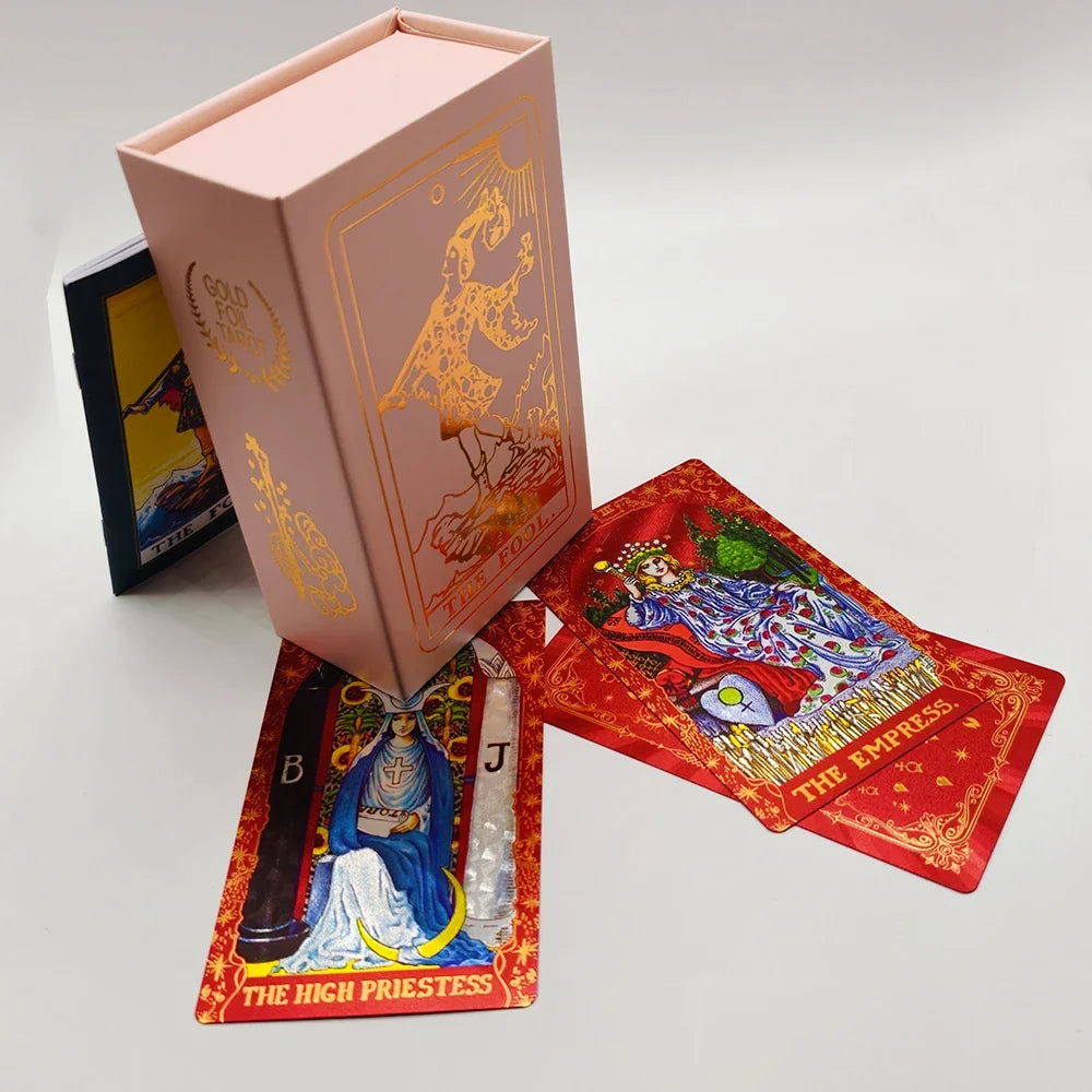English Golden Red Tarot Cards for Work with Guide Book Prophecy Oracle Divination Deck Fortune Telling Classic 78-cards 12x7cm