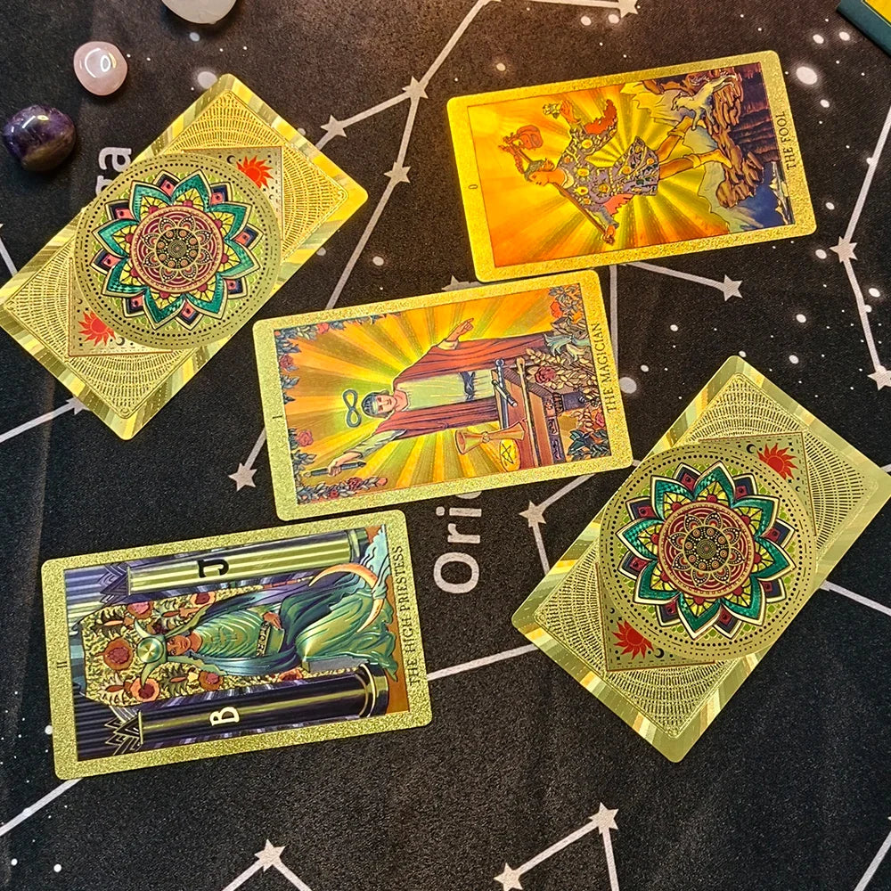 Terrific Gold Plastic Tarot Cards Marvellous Predictive Divination Board Games Waterproof Astrology Oracle Deck With Booklet