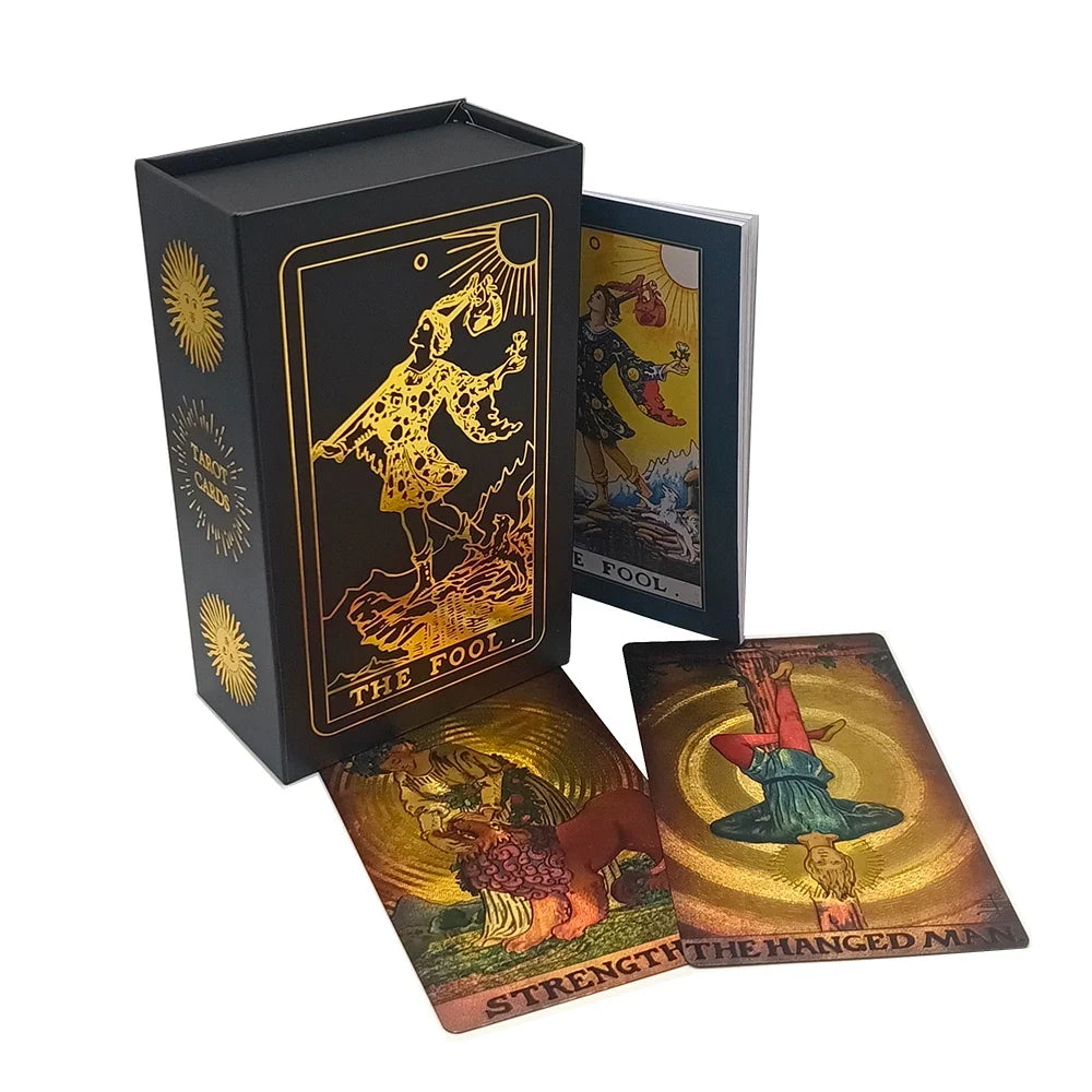 The New Knight Laser Gold Foil Tarot Board Game Set Hot Stamping Luxury PVC Waterproof Wear-resistant Divination Cards