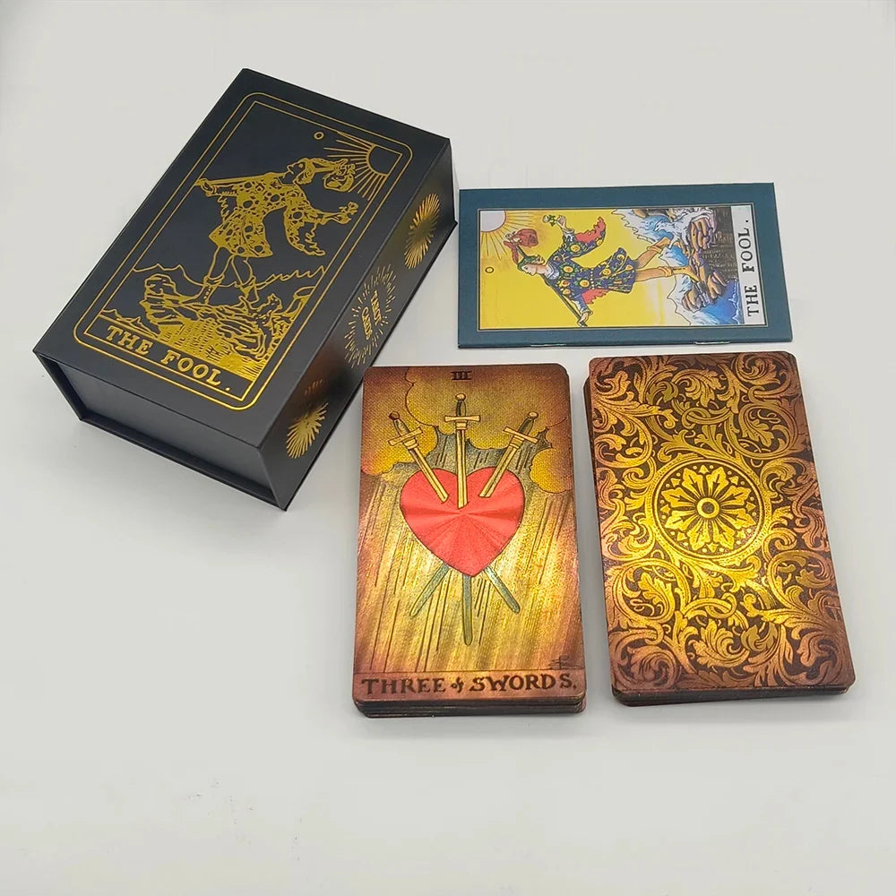 The New Knight Laser Gold Foil Tarot Board Game Set Hot Stamping Luxury PVC Waterproof Wear-resistant Divination Cards