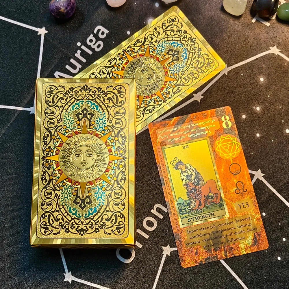Divinative 12x7cm Gold Tarot Cards Standard Size for Beginners with Guide Book Classic Board Game